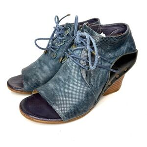 A.S.98 Blue Leather Wedge Sandals | 37